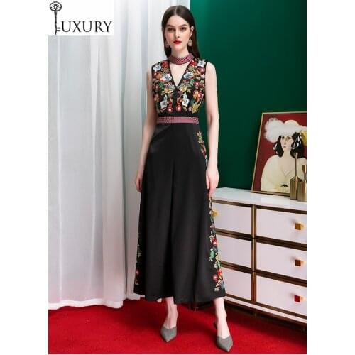 Quality Jumpsuits 2020 High Spring Summer Rompers Women Vintage Embroidery Sexy Hollow Out Sleeveless Full Length Jumpsuit Femme