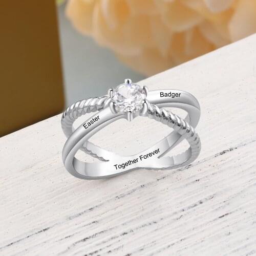 Wedding Ring Fashion Eternity Jewelry Cubic Zirconia Ring Engraved 2 Names Simple Style Promised Anniversary Gift for Women