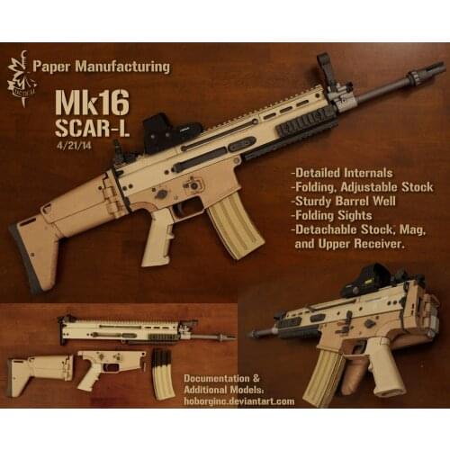 1:1 MK16 Paper Model Gun SOF Combat Assault Rifle SCAR DIY 3D Paper Card Model Building Sets Construction Toys Military Model
