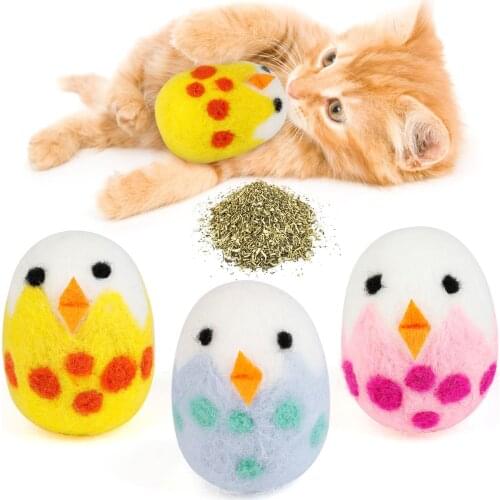 3PCS Easter Cat Toy Chew Toy Lovely Chicken Egg Cat Catnip Toy With Storage Bag Interactive Toys For Kitten Playing Supplies