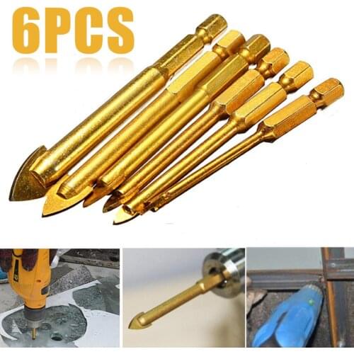 6Pcs 4-12mm 1/4" Hex Shank Ceramic Tile Glass Drill Bits Set For Chucks Bit Holder