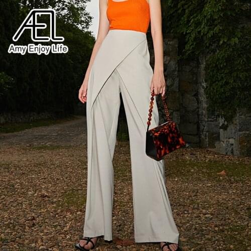 AEL Woman Wide Leg Pants Beige Hight Waist Bowknot Lace Up Fashion Slim Ladies Streetwear