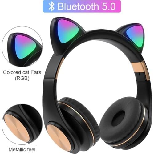 RGB flash light cute cat ear wireless headphones noise reduction headset Bluetooth childrens headset with microphone for phone