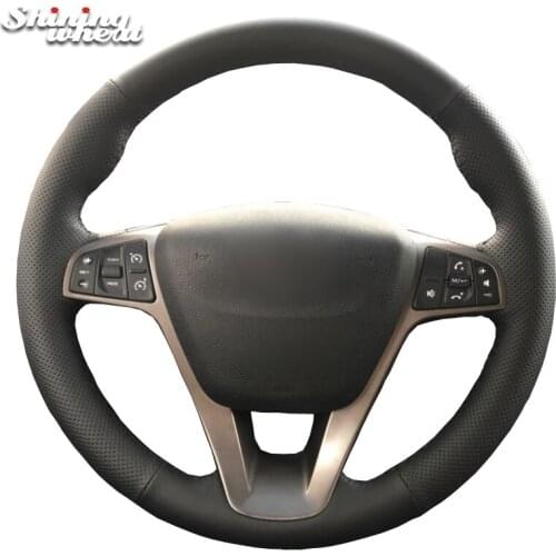 Shining wheat Hand-stitched Black Leather Car Steering Wheel Cover for Lada Vesta 2015 2016 2017 2018 2019 Xray 2015-2019