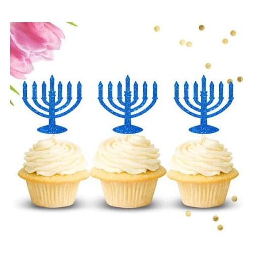 Glitter Happy Hanukkah, Star of David Menor cupcake toppers wedding birthday party decoration doughnut food picks