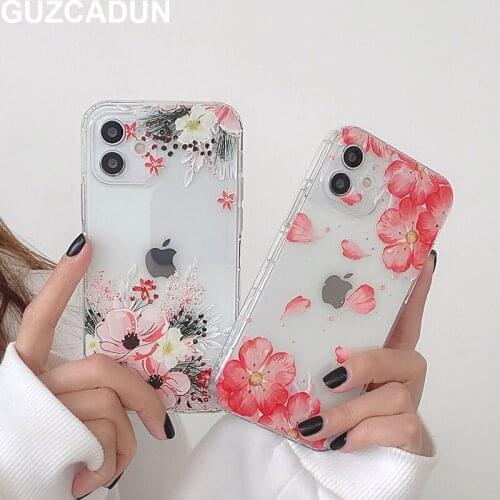 Retro Flower Pattern Phone Cover for IPhone 12 Pro Max 11 Pro Max X XR XS Max 8 7Plus SE 2020 Clear Soft Silicone TPU Back Case