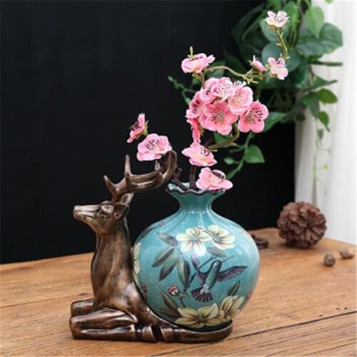 CHINESE STYLE CREATIVE RESIN SIMULATION DEER VASE DECORATION ART&CRAFT LIVING ROOM DINING TABLE HOME DECORATIONS X4882