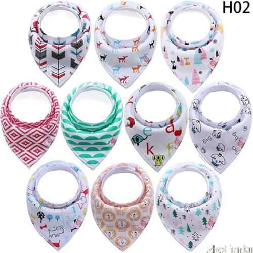 10Pc/Lot Soft Organic Cotton Baby Bandana Cute Cartton Pattern Printed Infant Adjustable Snaps Saliva Bibs Towels