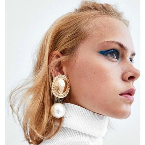 ES1133 New European Fashion Big Pearl Drop Earrings Exaggerated Retro Geometric Metal Earrings For Women Wedding Jewelry Bohemia