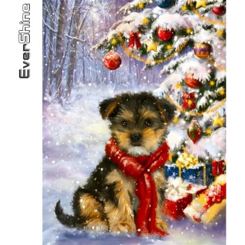 Evershine Christmas Diamond Painting Dog 5D DIY Diamond Embroidery Winter Animal Cross Stitch Mosaic Home Decor Gift