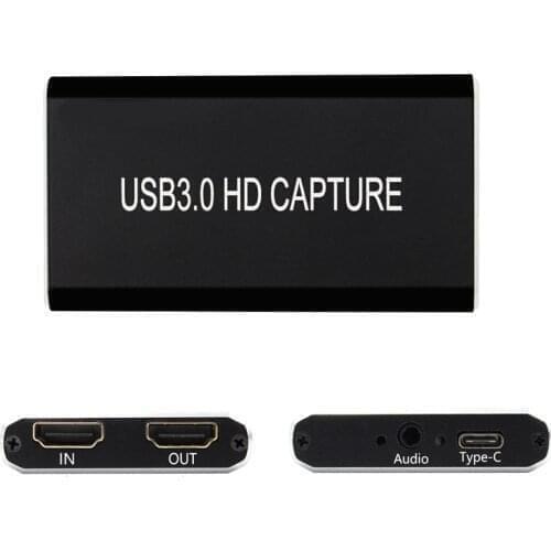 Usb 3.0 type c Video Audio Capture Card HDMI Capture Card Live Obs Game Live Capture Box Video Card with HDMI Loop Output-Black