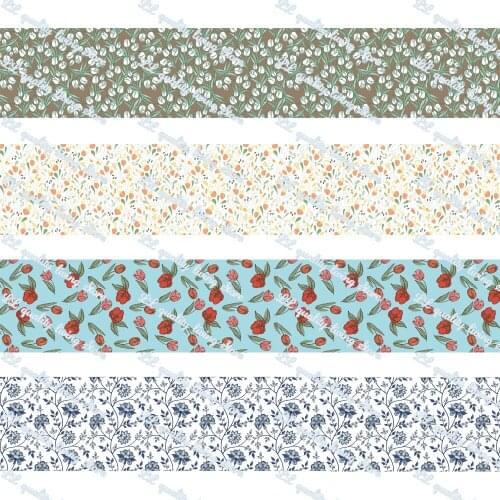 WL 50mm 75mm Flower Printed Grosgrain Ribbon Gift Wrapping Hair Bow Bowknot Christmas Wedding Diy Sewing Decoration 50 yards