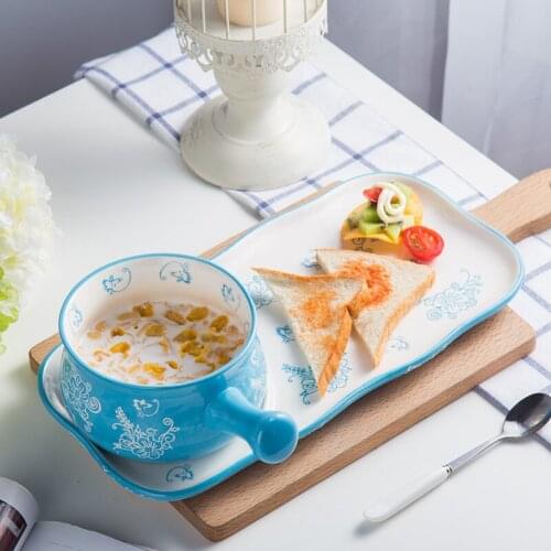 Creative with handle Breakfast Cereal Bowl Porcelain Breakfast Bowl Rice Bowl Dessert Multifunctional Baked Pudding Cup Set