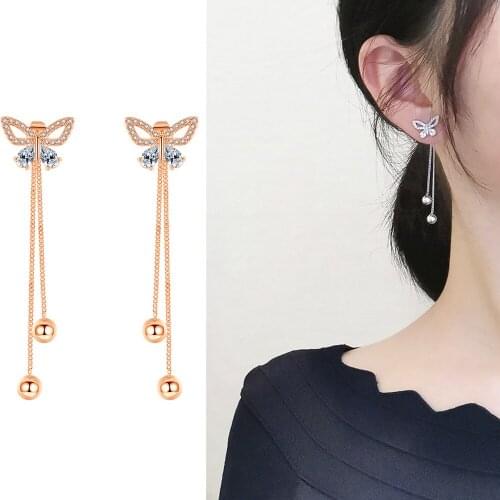 Trendy Shiny Zircon Crystal Butterfly Long Tassels Earrings 2020 Wedding Drop Dangle Earring For Women Party Jewelry Accessories
