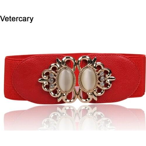Fashion Woman Party Cummerbunds Opal gem alloy buckle gold HOT Wide Elastic Belt New Design Belts Women High Quality cummerbund