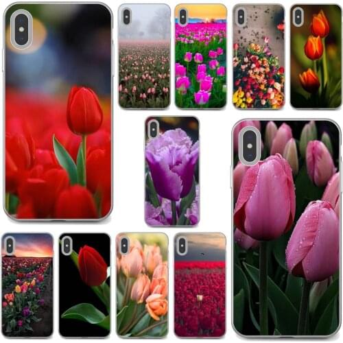 Red-Blue-Spring-Tulips-flower-field Soft Silicone TPU Case For Xiaomi mi Redmi Note 3 4 4X 5 6 7 8 8t 9 9s 9t 10 pro lite