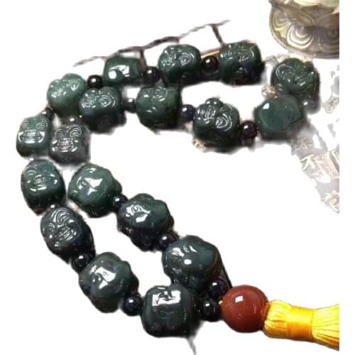 Natural jade and Tian Yu double Buddha head 18 beads hand String Bracelet beads
