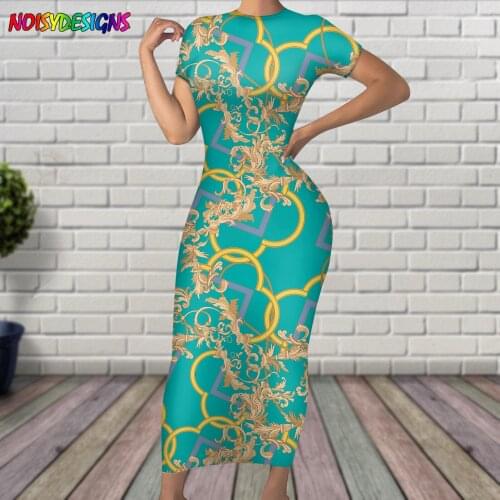 NOISYDESIGNS 2021 Summer Beach Dresses Women Gold Chain Print Euporean Style Bodycon Dress Women Green Orange Kobieta Sukienka