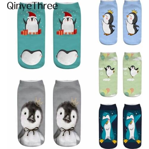New Funny 3D Printing Cute Cartoon Singing Dancing Penguin Unisex Animal Series Short Ankle Socks Calcetines De Mujer