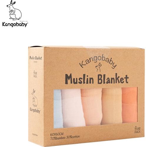 Kangobaby 5 Pieces Pack Multi-Functional Bamboo Cotton Muslin Blanket Baby Burp Cloth Set