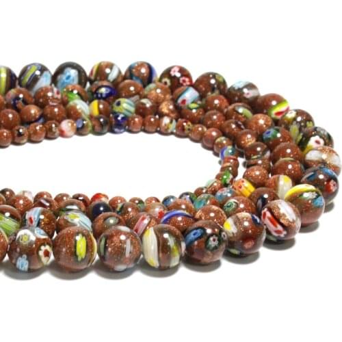 Wholesale Coloured Glaze Golden Sand Stone Loose Round Natural Stone Beads For Jewelry Making DIY Handmade Bracele 6/8/10MM