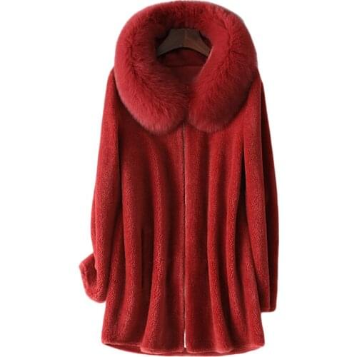 Winter Womens Wool Coat Hooded Fox Fur Collar Long-Sleeved Zipper Soft Delicate Warm Ladies Jacket Simple Fashion Casual Style