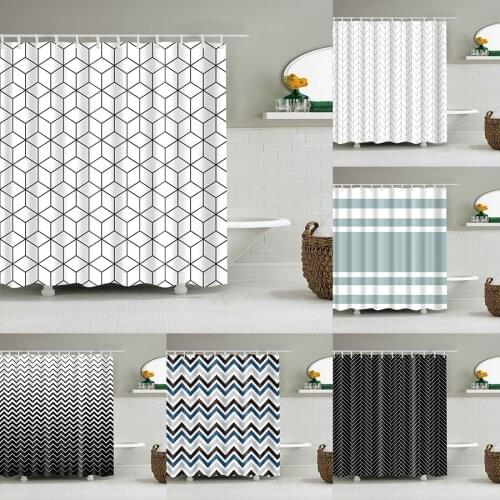 Simple geometric black and white striped bathroom shower curtain polyester waterproof with hook shower curtain home decoration