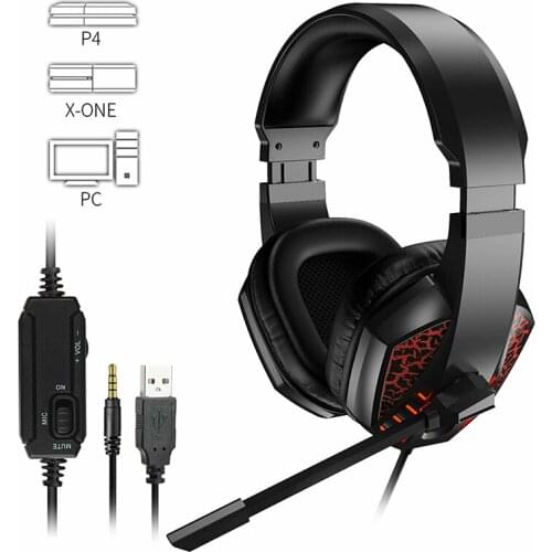 For PC Computer Laptop 1pc 3.5mm + USB Dual Plug Wired Gaming Headset Bass Stereo Professional Gamer Headphone Pohiks