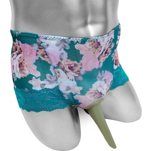 Floral Mesh Sissy Panties With Penis Sheath See Through Mens Briefs Underwear Sexy Lingerie Lacework Plus Size Male Underpants