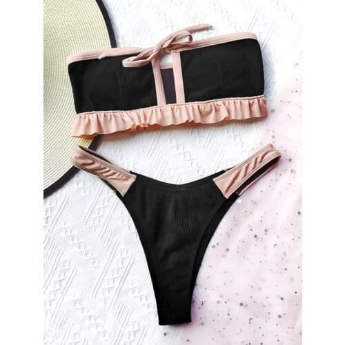 Sexy Bandeau Bikinis Women Push Up Bikini Set String Bandage Swimwear Hollow Out Bathing Suit Women Beach Wear Female Biquini
