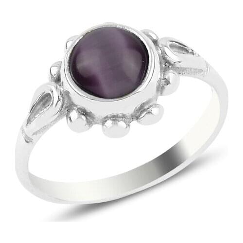 Silver 925 Sterling Purple Cat 'S Eye Daisy Engagement Ring