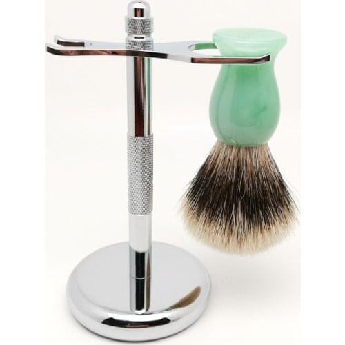 TEYO Shaving Brush and Shaving Stand Set Include Two Band Silvertip Finest Badger Hair Brush Perfect for Wet Shave Soap