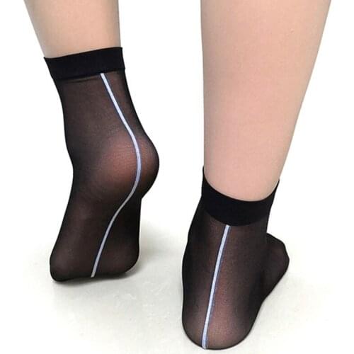 Thin Women Socks Summer Fashion Back Black White Striped Mesh Sock Elasticity Short Ankle Socks Female Sokken