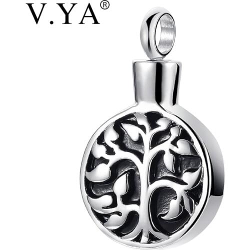 V.YA Newest Engraved Life Tree Hollow Ash Necklace Simple Urn Men Pendant Stainless Steel Memorial Necklace For Women