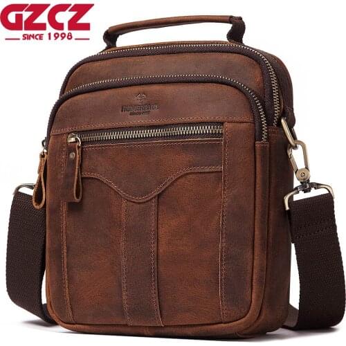 GZCZ High Quality Leather Males Messenger Bag Vintage Genuine Leather Shoulder Bags Business Crossbody Casual Bag for Boys