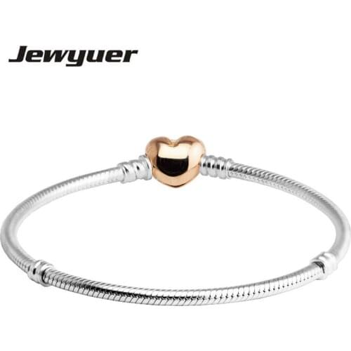 925 Sterling silver bracelets for women with Rose heart clasp fit silver charms bracelet DIY Memnon Memnon jewelry YL041