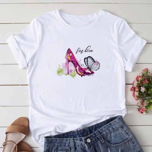 Women T-shirts Beautiful high heel butterfly Printing New Summer Lady Womens Short sleeve Top Tee Shirt Clothing Tshirt Female