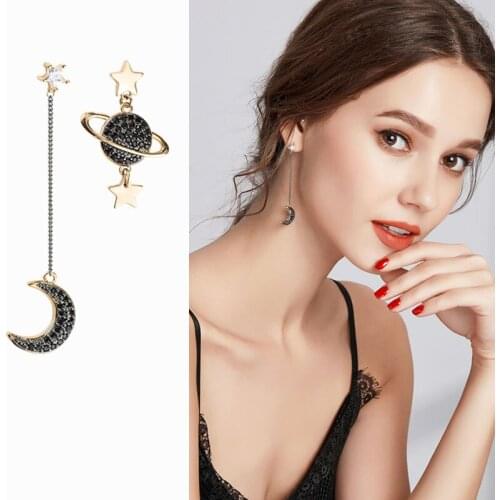 Female Planet Earrings Moon Star Planet Pendant Earrings Fashion Jewelry Personality Asymmetric Female Jewelry