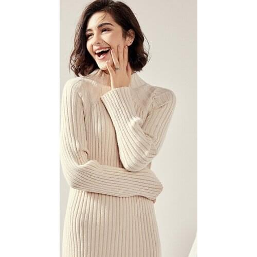 Dresses Women Slim Autumn Winter 2020 Turtleneck Knitting Sweater Dress Female Runway Long Sleeve Robe Pull Plus Size