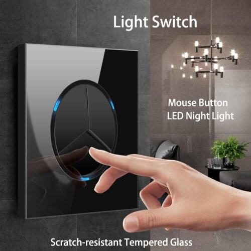 1/2/3/4Gang 1/2Way Wall Switch Push-button Switch Round Light Switch Luxury Crystal Tempered Glass Panel Fluorescent 16A AC250V