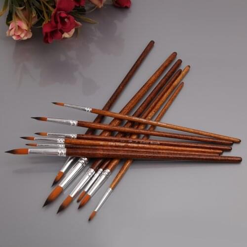 12Pcs Artists Paint Brush Set Nylon Hair Acrylic Watercolor Round Pointed Tip