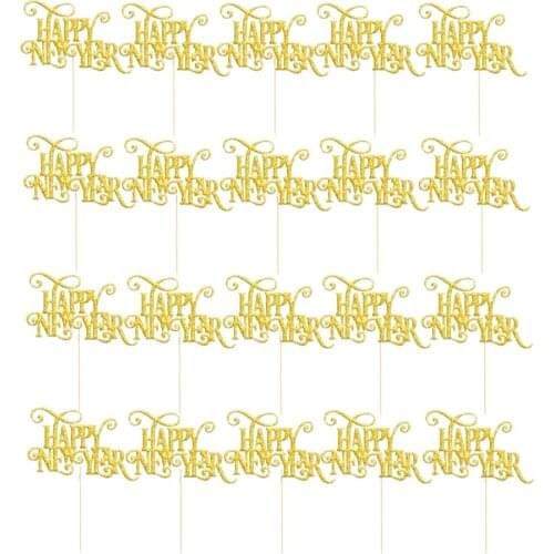 20 Pieces New Years Eve Letters Cake Topper Shiny Happy New Year Celebration Gold Silver Pick Home Party Bakery Accessories