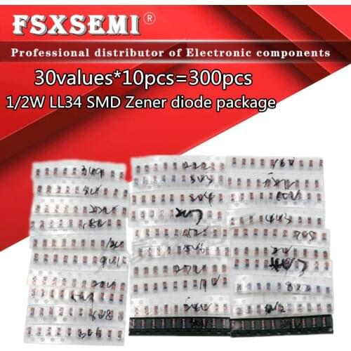 30values *10pcs=300pcs LL34 SMD Zener diode package Assorted Kit 1/2W 2v-39v