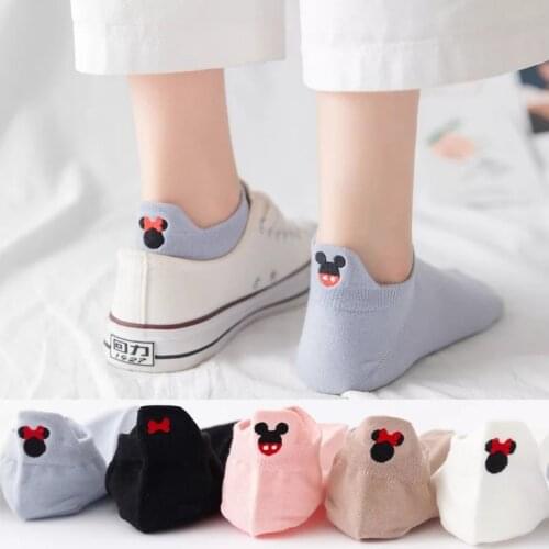 4 Pair/Lot Low Tube Boat Socks Cartoons Embroidery Mouse Ankle Women Socks Cotton Low Cut Thin Size 36-40