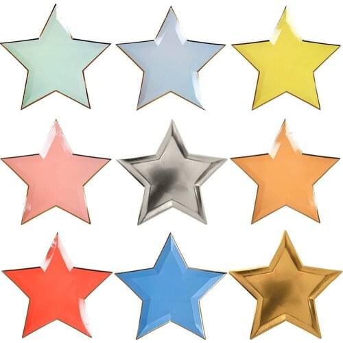 8pcs Star Silver Gold Foil Dessert Paper Plates New Years Eve Party & Christmas Shiny Tableware Jazzy Star Pastel Assortment