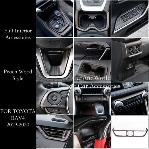 Car Interior Peach Wood Decoration Accessories For Toyota RAV4 2019-2021 Instrument Console Gear Water Cup Cover Air Vent Trims