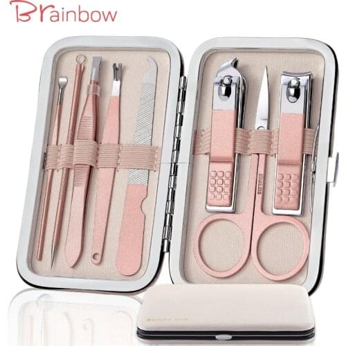Brainbow 8pcs/set Makeup Tools Nail Clippers Set Stainless Steel Pedicure Scissors Tweezer Ear-pick Manicure Set Kit Nail Art