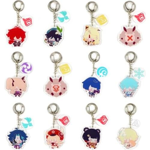 Genshin Impact Zhongli Diluc Venti Paimon Keychain Keyring Base Acrylic Stands Accessories