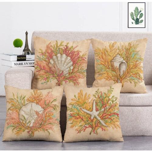 Marine life Letter Cushion Cover Throw Pillow Cotton Linen Home Decor Handmade Custom Printed Pillow Case T105