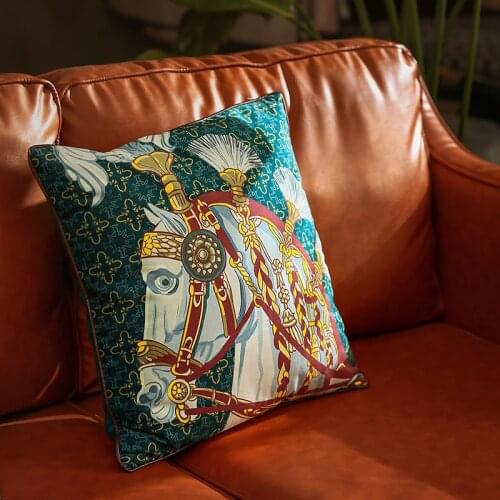 DUNXDECO Cushion Cover Decorative Pillow Case Luxury Velvet Artistic Royal Horse Print Sofa Chair Coussin Modern Room Decorating